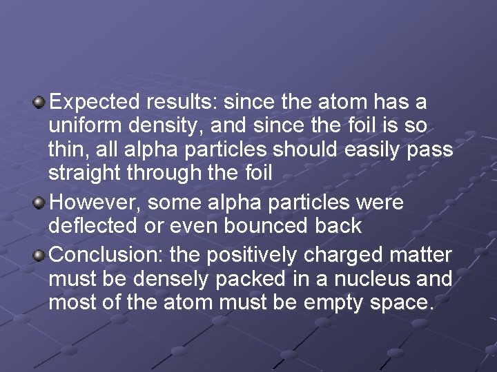 Expected results: since the atom has a uniform density, and since the foil is