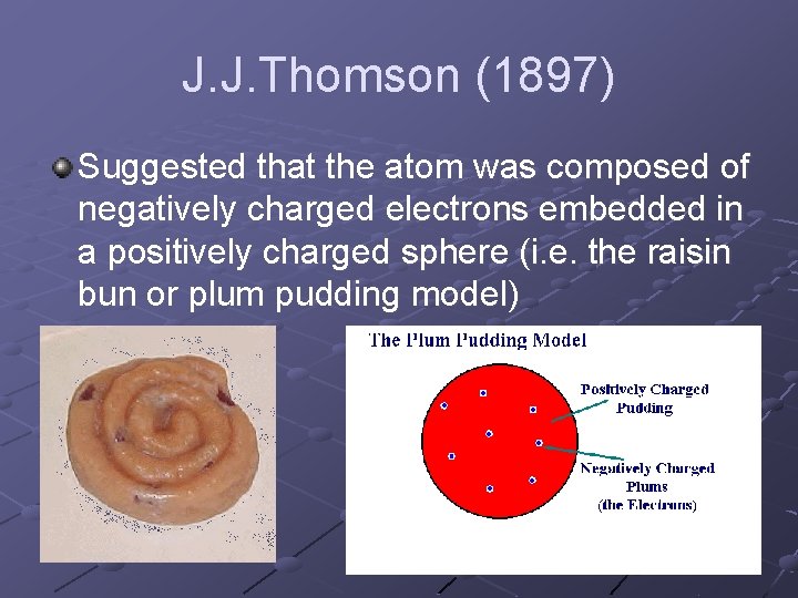 J. J. Thomson (1897) Suggested that the atom was composed of negatively charged electrons