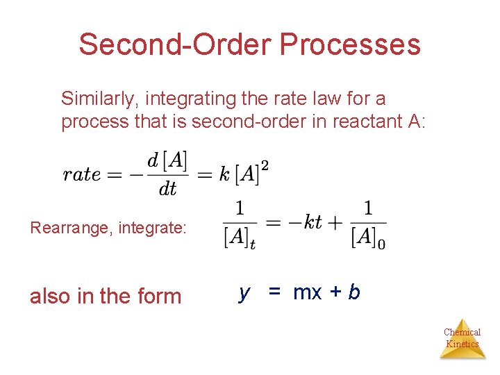 Second-Order Processes Similarly, integrating the rate law for a process that is second-order in