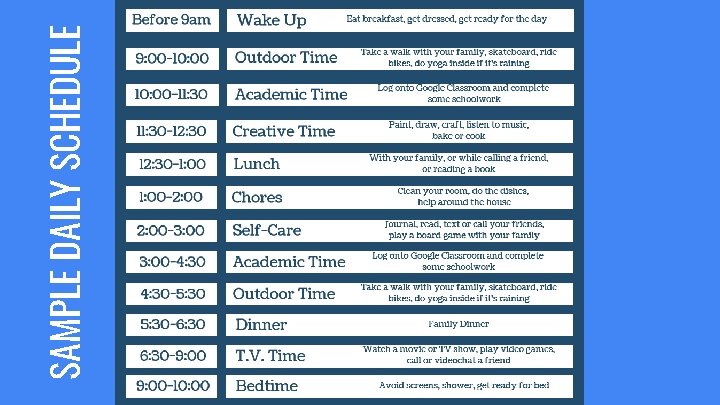 SAMPLE DAILY SCHEDULE 