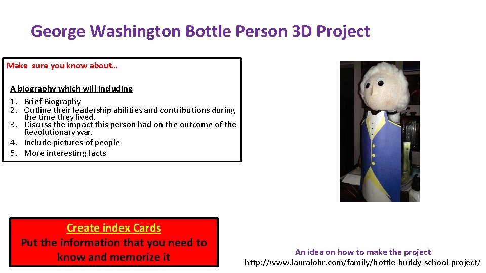 George Washington Bottle Person 3 D Project Make sure you know about… A biography