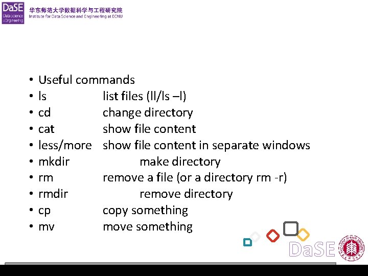 Operating System Lab 1 • • • Useful commands ls list files (ll/ls –l)