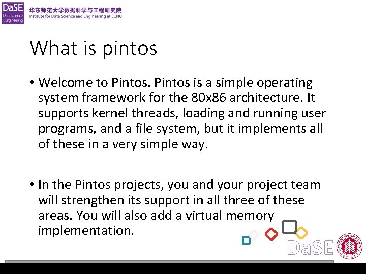 Operating System Lab 1 What is pintos • Welcome to Pintos is a simple