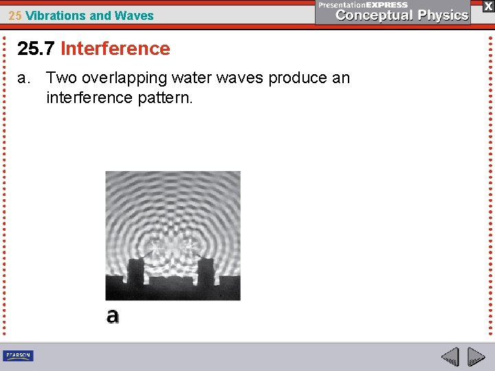 25 Vibrations and Waves 25. 7 Interference a. Two overlapping water waves produce an