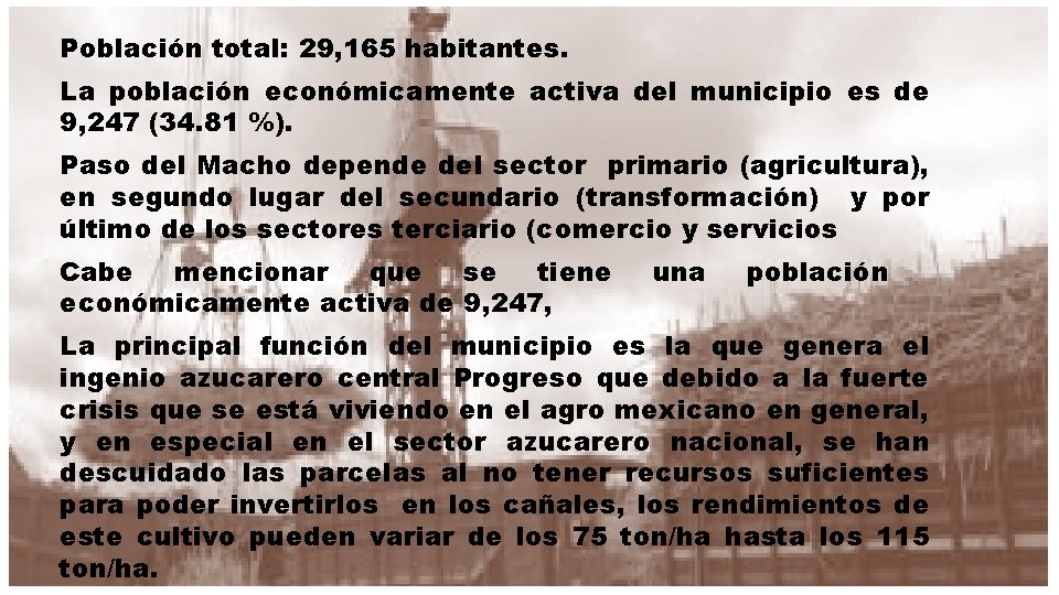 Población total: 29, 165 habitantes. La población económicamente activa del municipio es de 9,