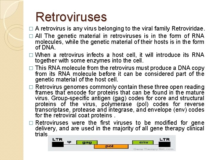 Retroviruses A retrovirus is any virus belonging to the viral family Retroviridae. � All