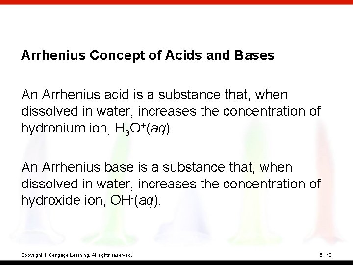 Arrhenius Concept of Acids and Bases An Arrhenius acid is a substance that, when