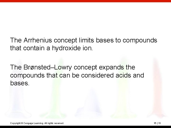 The Arrhenius concept limits bases to compounds that contain a hydroxide ion. The Brønsted–Lowry