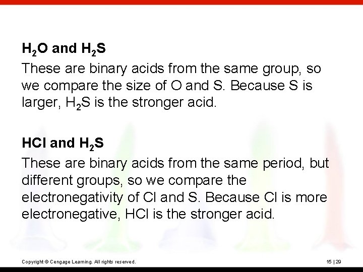 H 2 O and H 2 S These are binary acids from the same