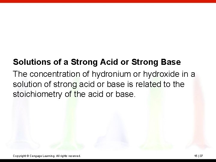 Solutions of a Strong Acid or Strong Base The concentration of hydronium or hydroxide