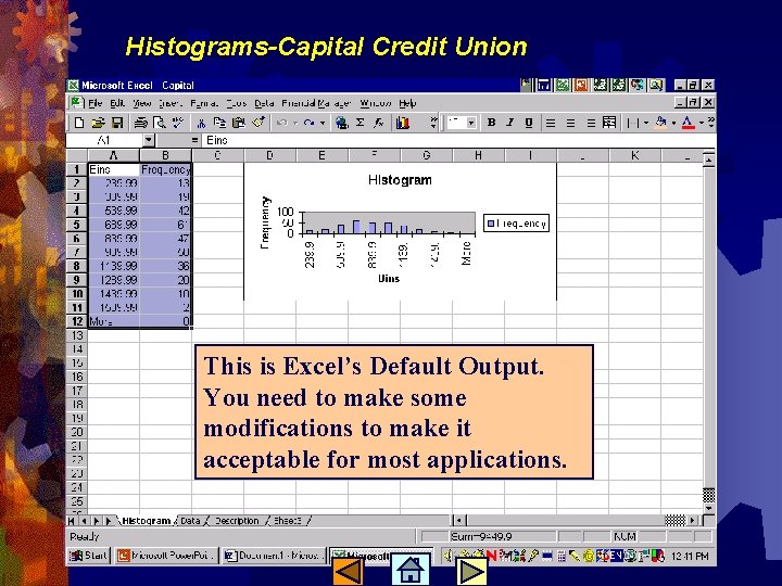 Histograms-Capital Credit Union This is Excel’s Default Output. You need to make some modifications