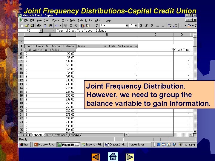 Joint Frequency Distributions-Capital Credit Union Joint Frequency Distribution. However, we need to group the