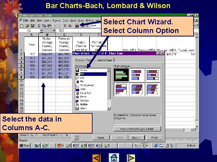 Bar Charts-Bach, Lombard & Wilson Select Chart Wizard. Select Column Option Select the data