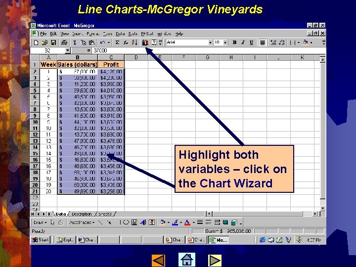 Line Charts-Mc. Gregor Vineyards Highlight both variables – click on the Chart Wizard 