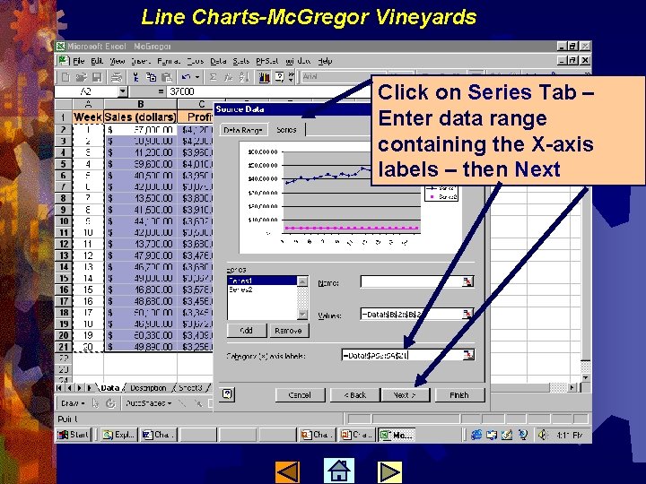 Line Charts-Mc. Gregor Vineyards Click on Series Tab – Enter data range containing the