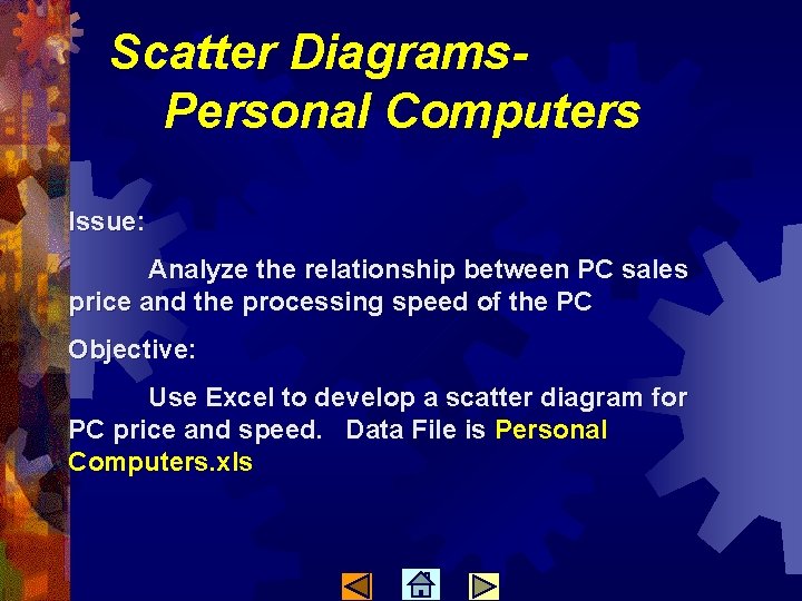 Scatter Diagrams. Personal Computers Issue: Analyze the relationship between PC sales price and the