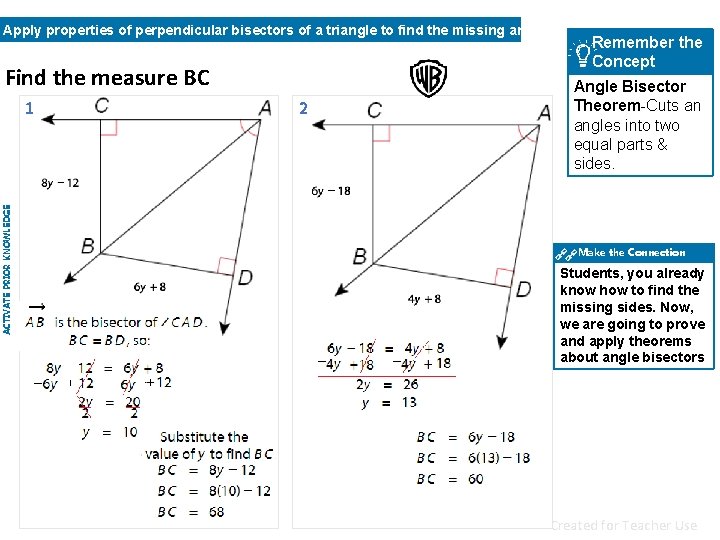 Apply properties of perpendicular bisectors of a triangle to find the missing angles and