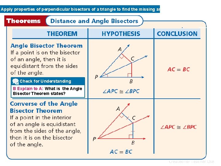 Apply properties of perpendicular bisectors of a triangle to find the missing angles and