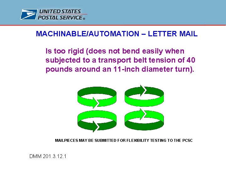 MACHINABLE/AUTOMATION – LETTER MAIL Is too rigid (does not bend easily when subjected to