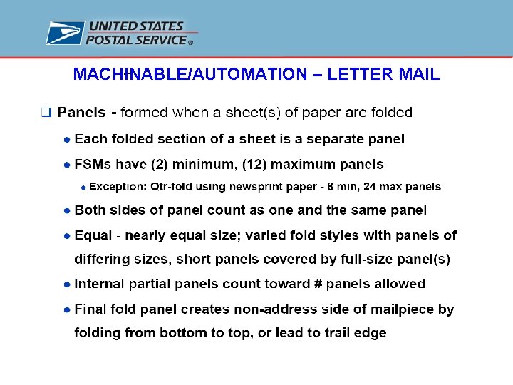 MACHINABLE/AUTOMATION – LETTER MAIL 