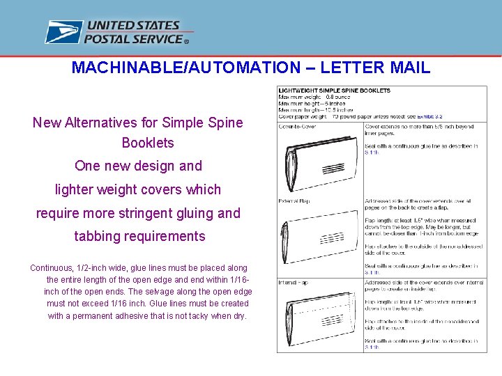 MACHINABLE/AUTOMATION – LETTER MAIL New Alternatives for Simple Spine Booklets One new design and