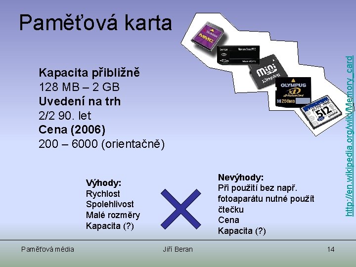 http: //en. wikipedia. org/wiki/Memory_card Paměťová karta Kapacita přibližně 128 MB – 2 GB Uvedení
