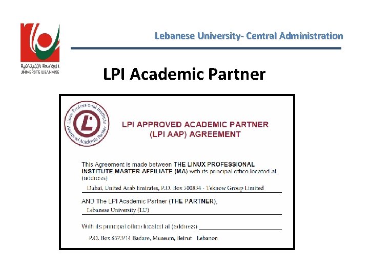 Lebanese University- Central Administration LPI Academic Partner 