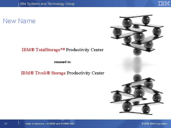 IBM Systems and Technology Group New Name IBM® Total. Storage™ Productivity Center renamed to: