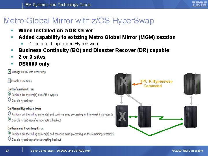 IBM Systems and Technology Group Metro Global Mirror with z/OS Hyper. Swap When Installed