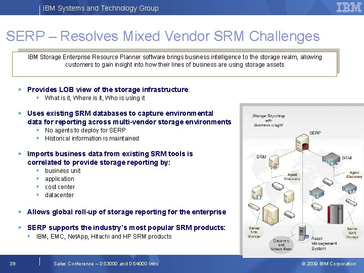 IBM Systems and Technology Group SERP – Resolves Mixed Vendor SRM Challenges IBM Storage