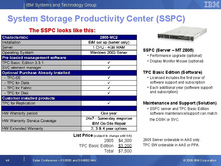 IBM Systems and Technology Group System Storage Productivity Center (SSPC) The SSPC looks like