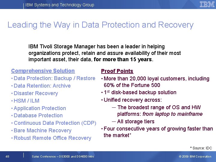 IBM Systems and Technology Group Leading the Way in Data Protection and Recovery IBM