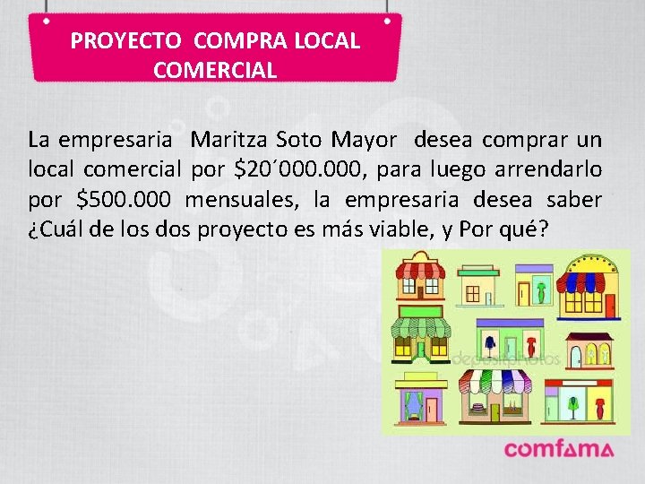 PROYECTO COMPRA LOCAL COMERCIAL La empresaria Maritza Soto Mayor desea comprar un local comercial