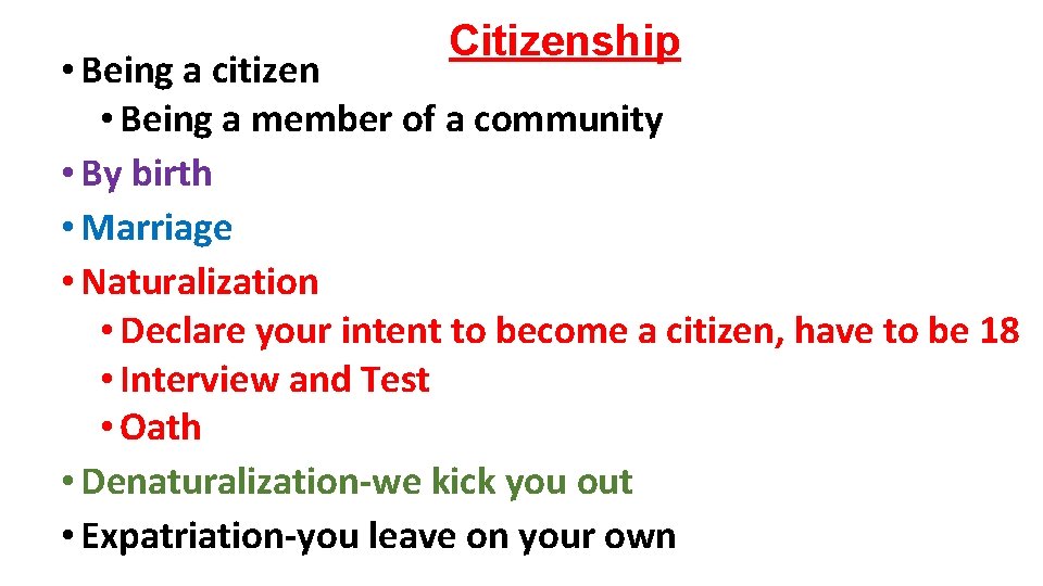 Citizenship • Being a citizen • Being a member of a community • By