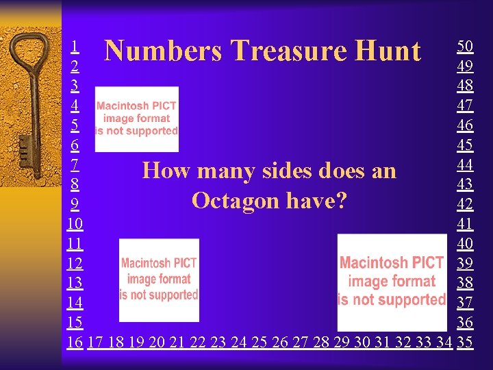 Numbers Treasure Hunt 1 50 2 49 3 48 4 47 5 46 6