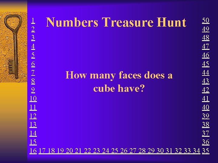 Numbers Treasure Hunt 1 50 2 49 3 48 4 47 5 46 6