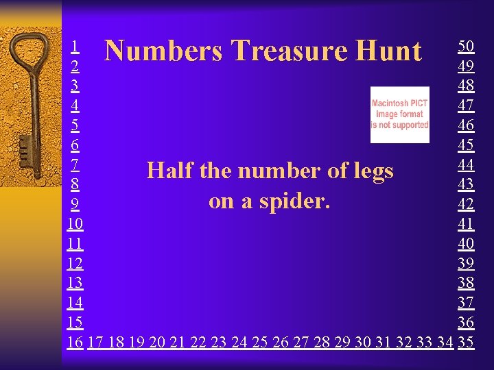 Numbers Treasure Hunt 1 50 2 49 3 48 4 47 5 46 6