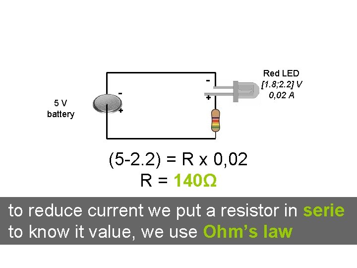 5 V battery - + Red LED [1. 8; 2. 2] V 0, 02