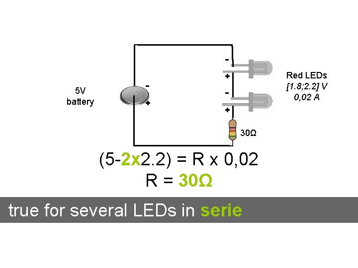 5 V battery + Red LEDs [1. 8; 2. 2] V 0, 02 A