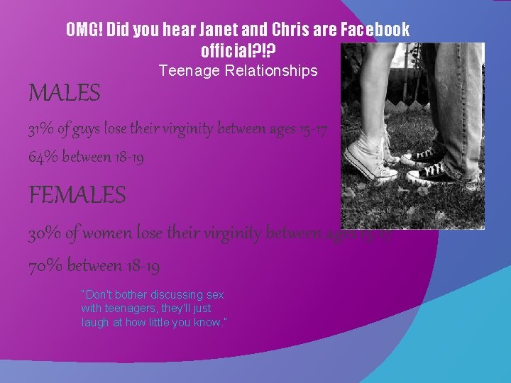OMG! Did you hear Janet and Chris are Facebook official? !? MALES Teenage Relationships
