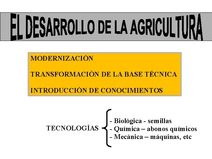 MODERNIZACIÓN TRANSFORMACIÓN DE LA BASE TÉCNICA INTRODUCCIÓN DE CONOCIMIENTOS TECNOLOGÍAS - Biológica - semillas