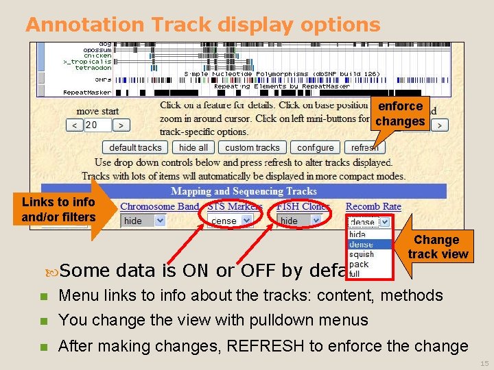 Annotation Track display options enforce changes Links to info and/or filters Some data is