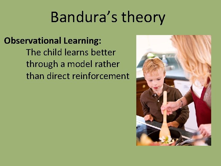 Bandura’s theory Observational Learning: The child learns better through a model rather than direct