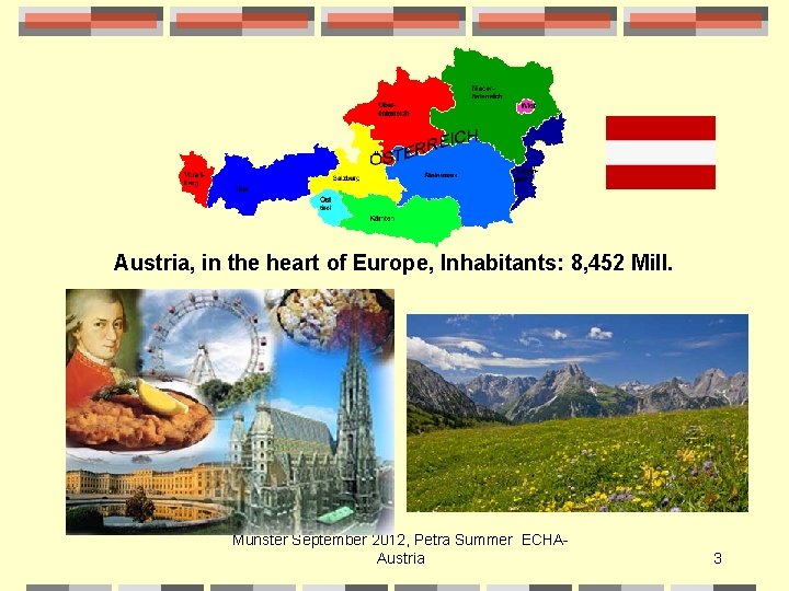 Austria, in the heart of Europe, Inhabitants: 8, 452 Mill. Münster September 2012, Petra