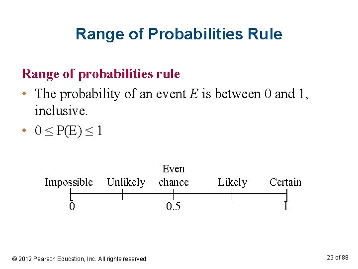Range of Probabilities Rule Range of probabilities rule • The probability of an event