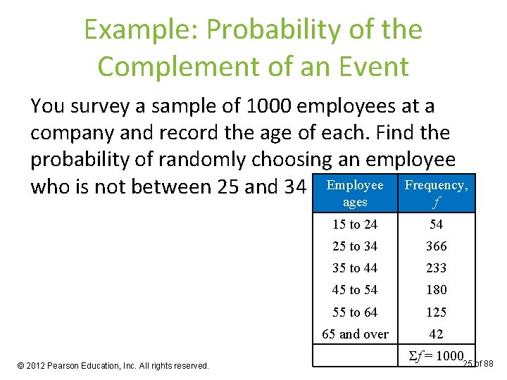 Example: Probability of the Complement of an Event You survey a sample of 1000