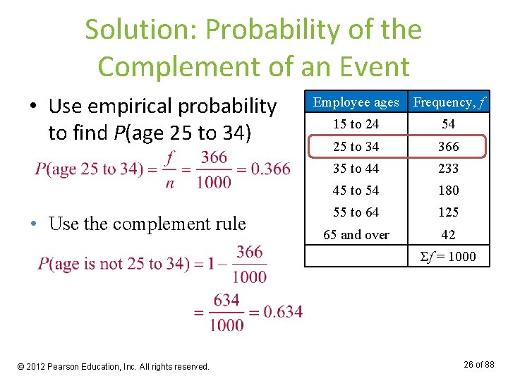 Solution: Probability of the Complement of an Event • Use empirical probability to find