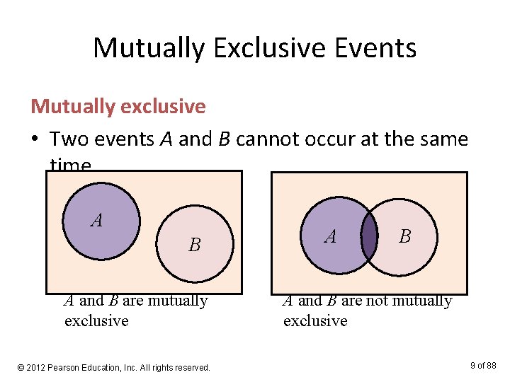 Mutually Exclusive Events Mutually exclusive • Two events A and B cannot occur at