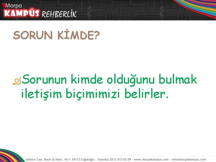 SORUN KİMDE? Sorunun kimde olduğunu bulmak iletişim biçimimizi belirler. 