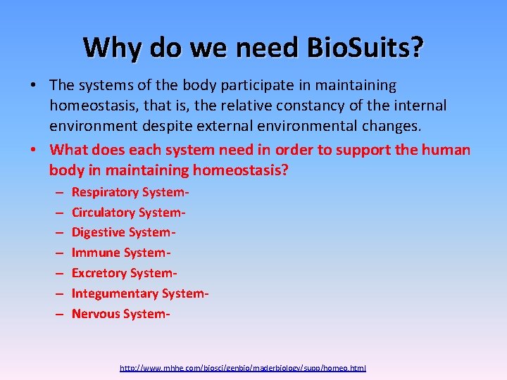 Why do we need Bio. Suits? • The systems of the body participate in